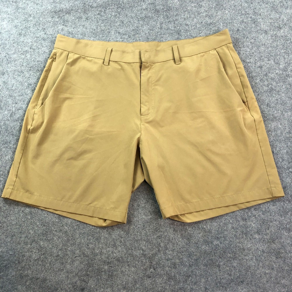 Fabletics Mens Shorts 38x8 Khaki Tan Stretch Regular Fit Elastic Gym Powerhold